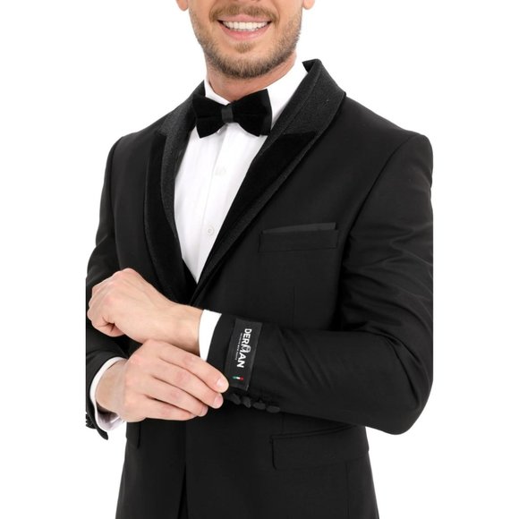 Derman Black Silvery Collar Luxury Tuxedo 3 Piece Set - Picture 5 of 6